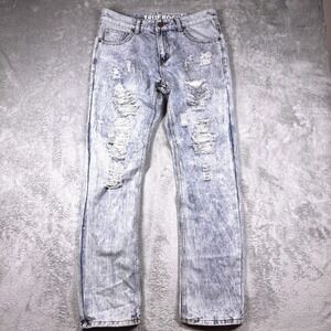 True Rock Jeans Mens 30 Light Acid Wash Distressed Ripped Cotton‎ Denim